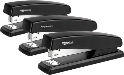 Amazon Basics Office Stapler with 1000 Staples, 25 Sheet Capacity, Non-Slip, Black, Home Office