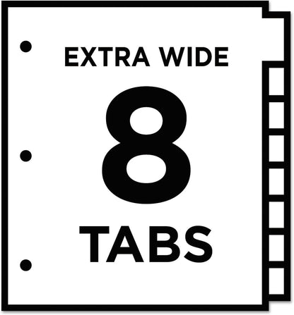 Insertable Big Tab Dividers, 8-Tab, 11.13 x 9.25, White, Clear Tabs, 1 Set