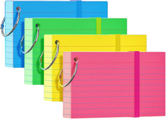 YIZUUN Index Cards 3x5, Flash Cards with Ring, 200 PCS, Ruled Note Cards, Flash Cards for Studying, 4 Packs of 50 sheets, 3x5 Note Cards for Office, Home, School