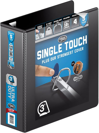 Wilson Jones 3 Ring Binder 4 Inch, Ultra Duty D-Ring View Binder with Extra Durable Hinge, Customizable, Black (W86641)
