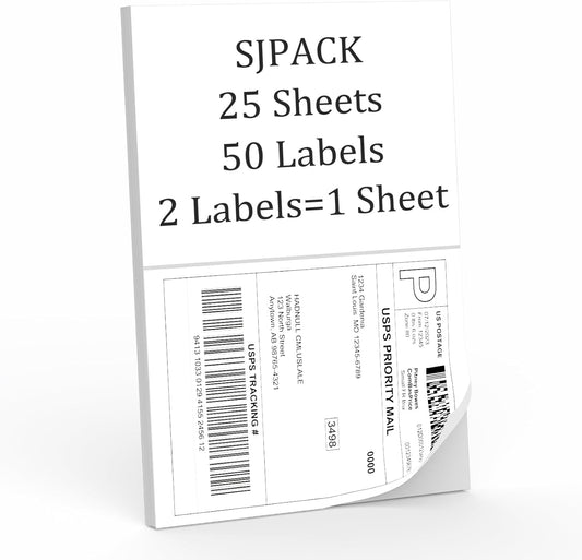 SJPACK 1000 Half Sheet Self Adhesive Shipping Labels, 8.5" x 5.5" Address Labels for Laser & Inkjet Printers(1000 labels-500 Sheet)