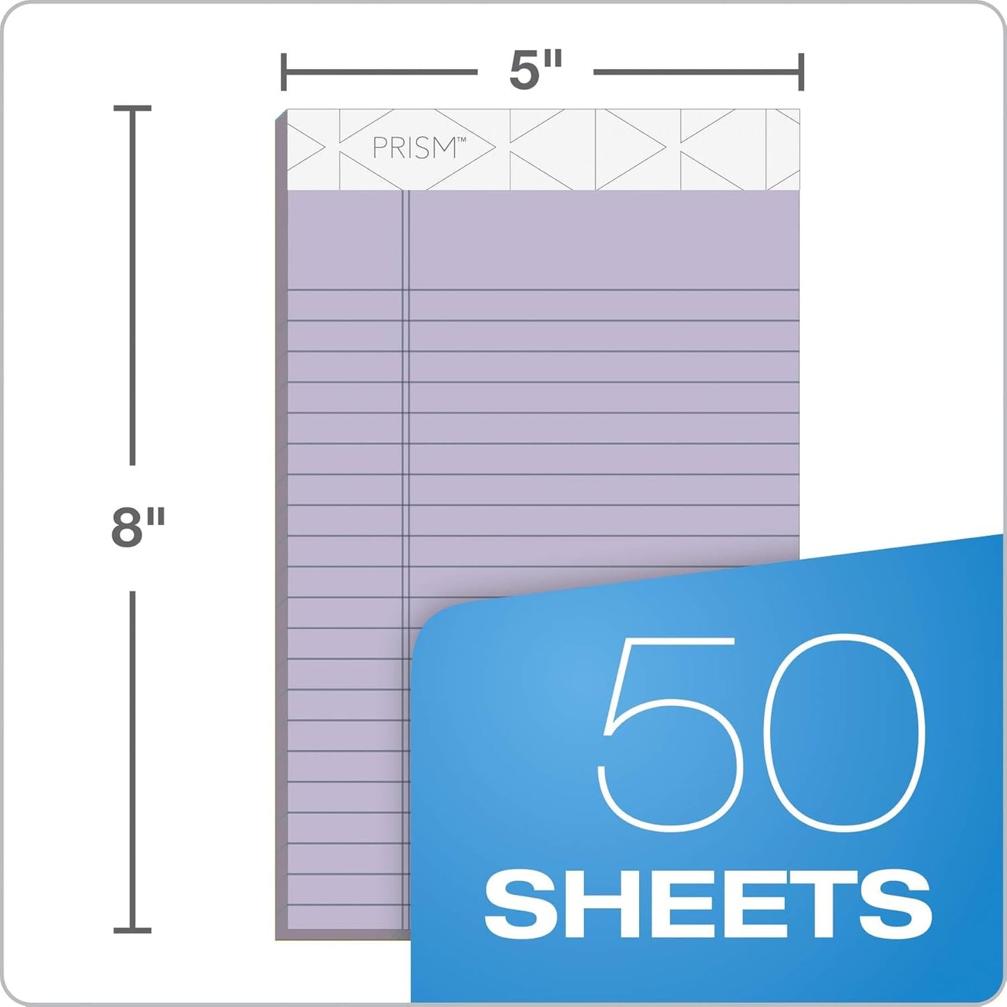 TOPS Prism+ Writing Pads, 5x 8, Perforated, Jr. Legal Ruled, Narrow 1/4 Spacing, Orchid, 50 Sheets, 12 Pack (63040)