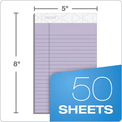TOPS Prism+ Writing Pads, 5x 8, Perforated, Jr. Legal Ruled, Narrow 1/4 Spacing, Orchid, 50 Sheets, 12 Pack (63040)