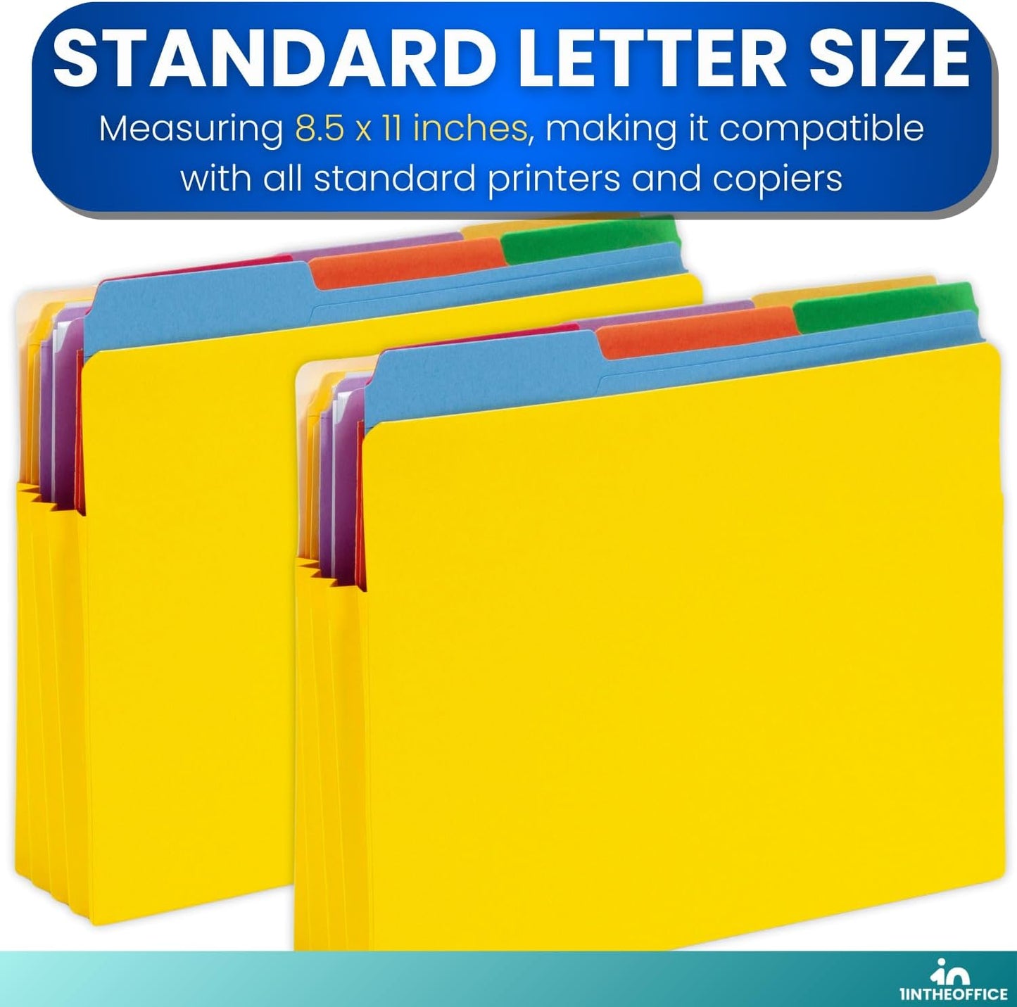 1InTheOffice File Jackets, File Jackets Letter Size, File Pocket, Expandable, 3.5" Expansion, Letter Size, Reinforced Straight Cut Tab, Gusset, Yellow, 5 Pack