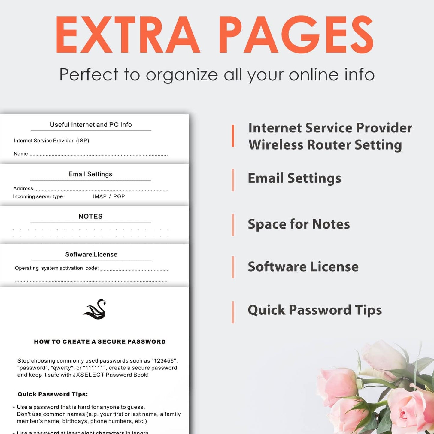 Elegant Password Book with Alphabetical Tabs - Hardcover Password Book for Internet Website Address Login - 5.2" x 7.6" Password Keeper and Organizer w/Notes Section & Back Pocket (Turquoise)