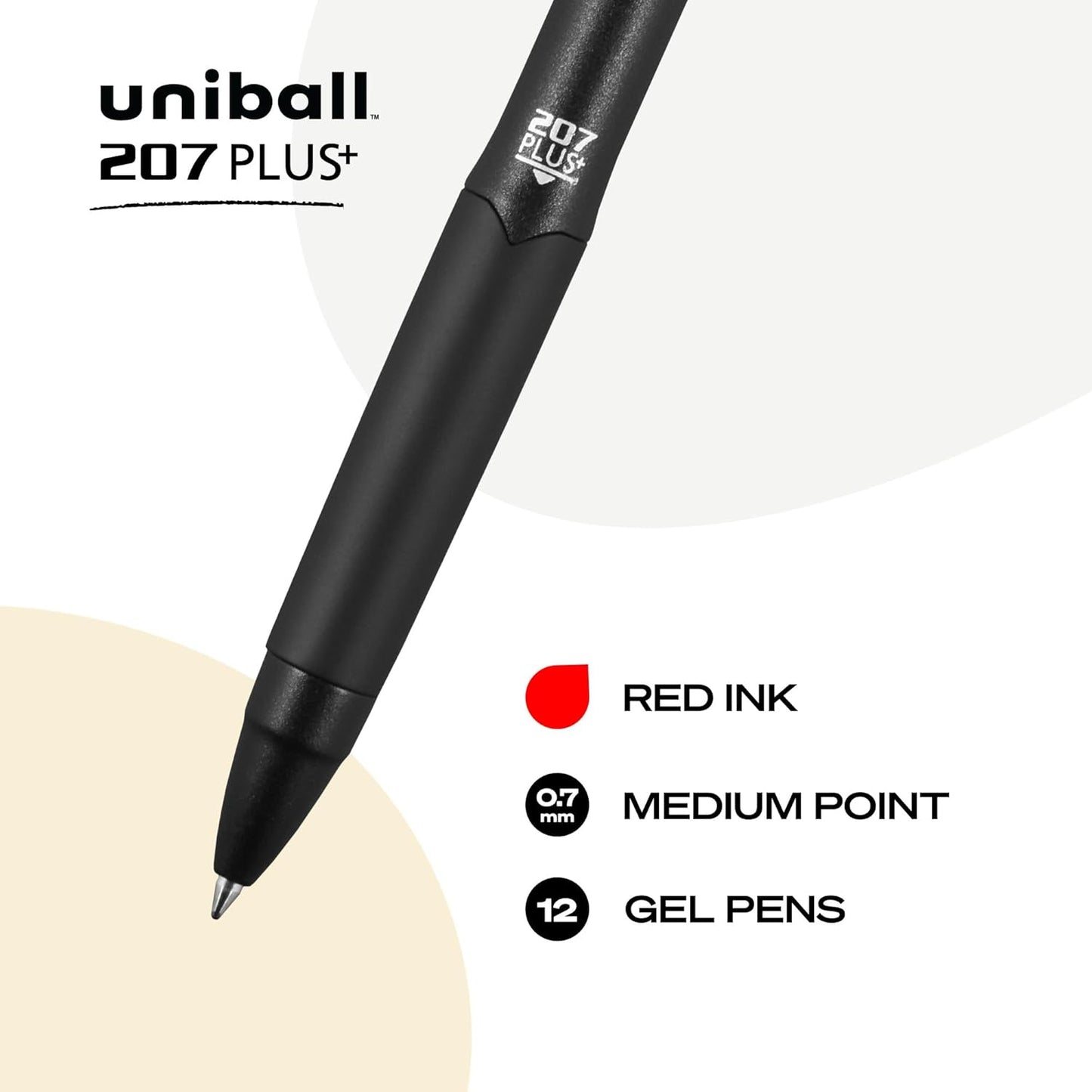 uniball 207 Plus+ Retractable Gel Pens, Medium Point (0.7mm), Black, 4 Pack