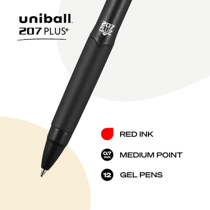 uniball 207 Plus+ Retractable Gel Pens, Medium Point (0.7mm), Black, 4 Pack