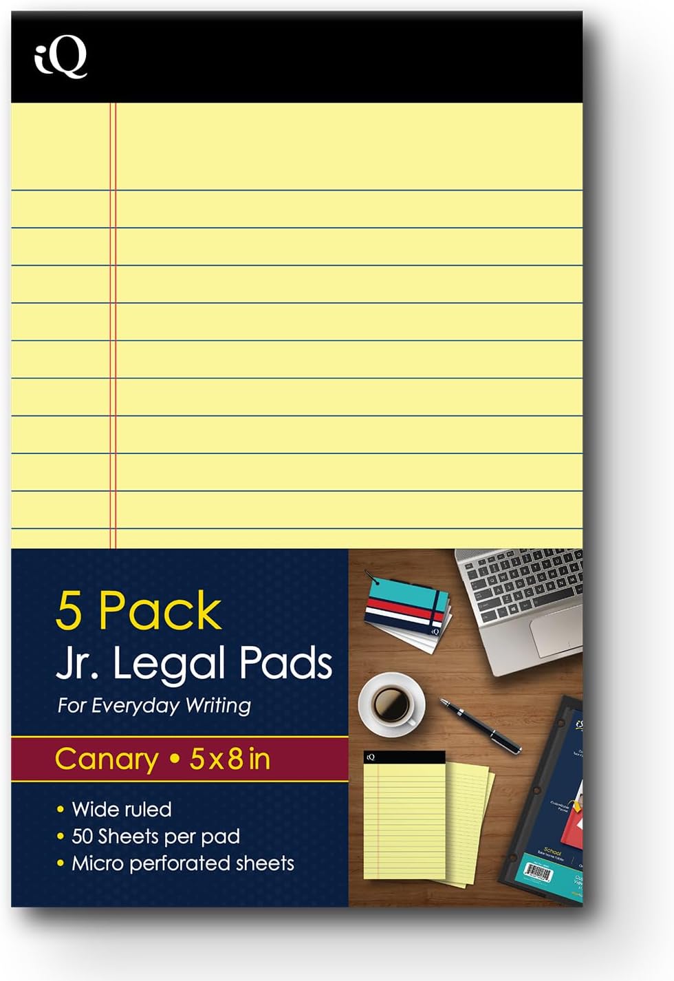 iScholar iQ Legal Pads, Canary, Wide Ruled, 8.5" x 11.75", 50 Sheets Per Pad, Pack of 3 Pads (98113)