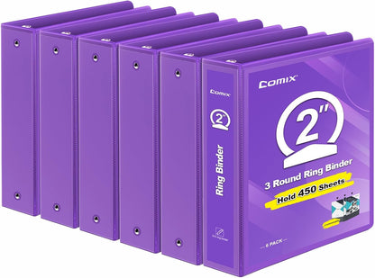 COMIX 3 Ring Binder 2 inch with Clear View Cover, 2" View Binder Holds 450 Sheets of US Letter Size Paper, 6 Pack (Green)
