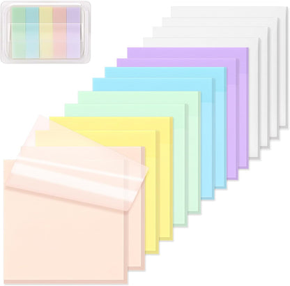 800 Sheets Transparent Sticky Notes, 3x3 Inch 14 Pads Self-Adhesive Translucent Clear See Through Post Sticky Notes for Planner Office School College Teacher Student Supplies 6 Bright Color