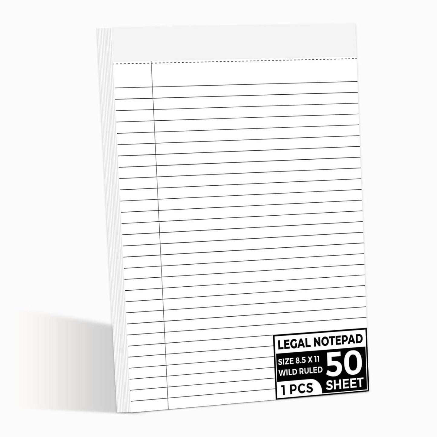 Legal Notepads 8.5 x 11, Perforated Wide Ruled Writing Pad, White Note Pads 8.5 x 11 In Notepads White Lined Paper 50 Sheets Per Writing Pad, Made in the USA ((1 Pack))