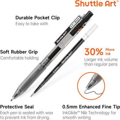 Shuttle Art Black Gel Pens, Ink Glide Series 90 Pack Retractable 0.5mm Fine Point Rollerball Gel Ink Pens Bulk Set Quick Drying Smooth Writing with Grip for Journaling Note Taking Office School Home