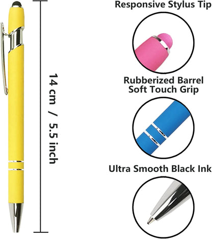 Oddmoal Ballpoint Pen with Stylus Tip, Soft Touch Click Metal Pen, 1.0mm Medium Point, Black Ink, 12 Count(Black)