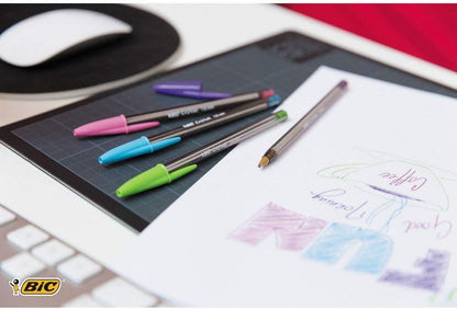 BIC Cristal Fun, Ballpoint Pens, Smudge-Proof Writing Pens and Wide Point (1.6 mm), Ideal for School, Purple Ink, Pack of 20