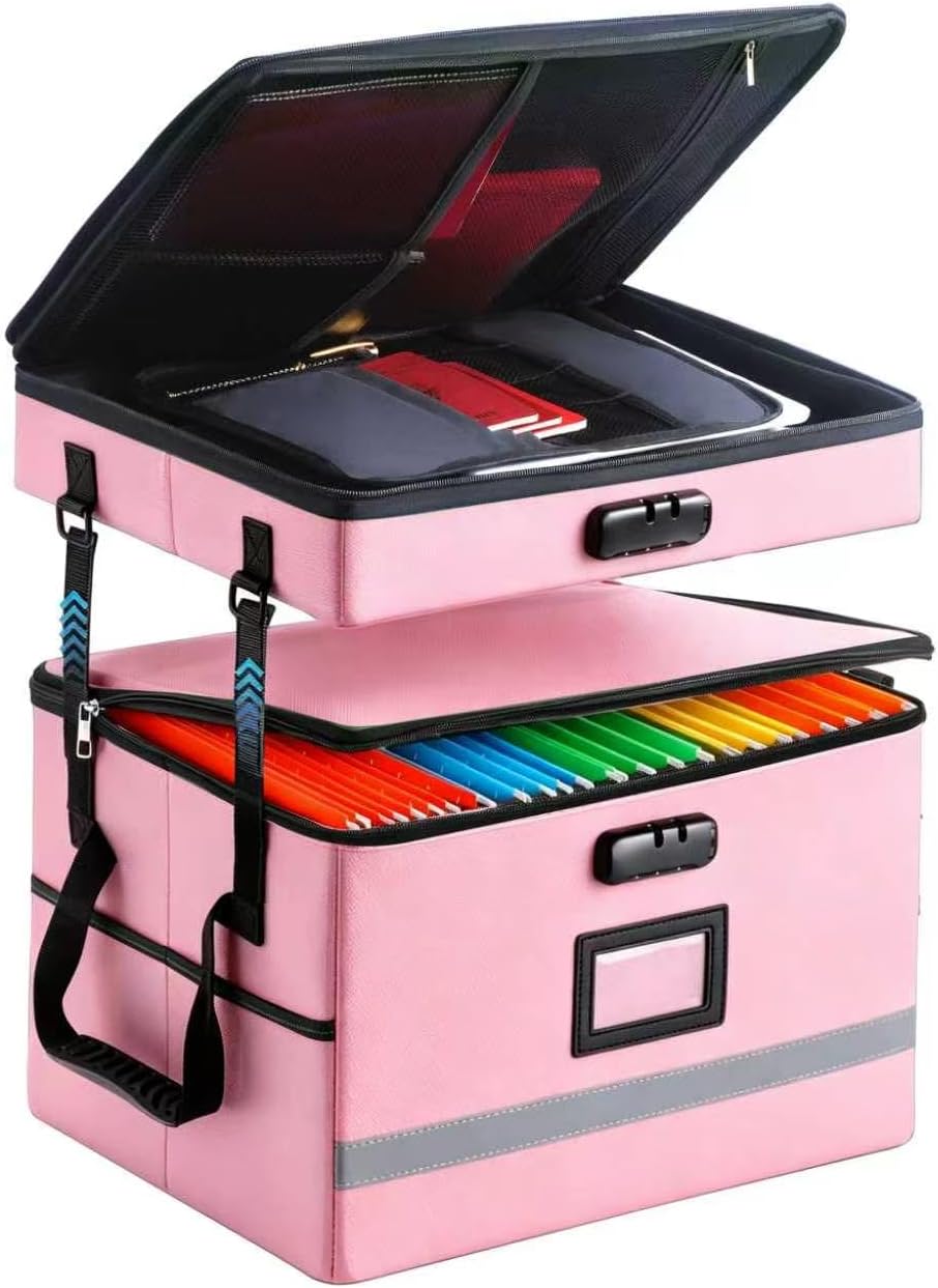 EXLIFBAG File Organizer, Fireproof File Box with Lids, Important Document Organizer Box with Lock, Portable File Folder Organizer with Handle