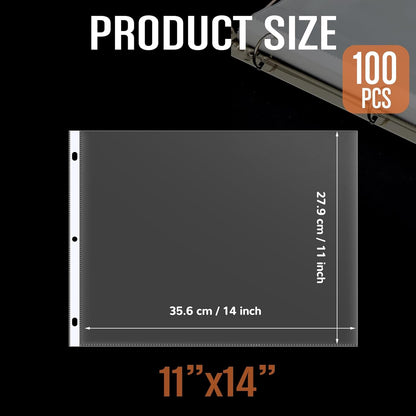 Gilprop 50 Pack 11 x 14 Inch Sheet Protectors, Heavyweight Landscape Sleeves 11 x 14 Ledger Size Clear Plastic Binder Sleeves, 3 Hole Punched Fits 3 Ring Binders