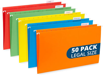 Blue Summit Supplies 50 Legal Size Hanging File Folders, 1/5 Cut Adjustable Tabs, 5 Tab Locations, Designed for Legal and Law Office File Organization, Standard Green, 50 Pack, Legal Size