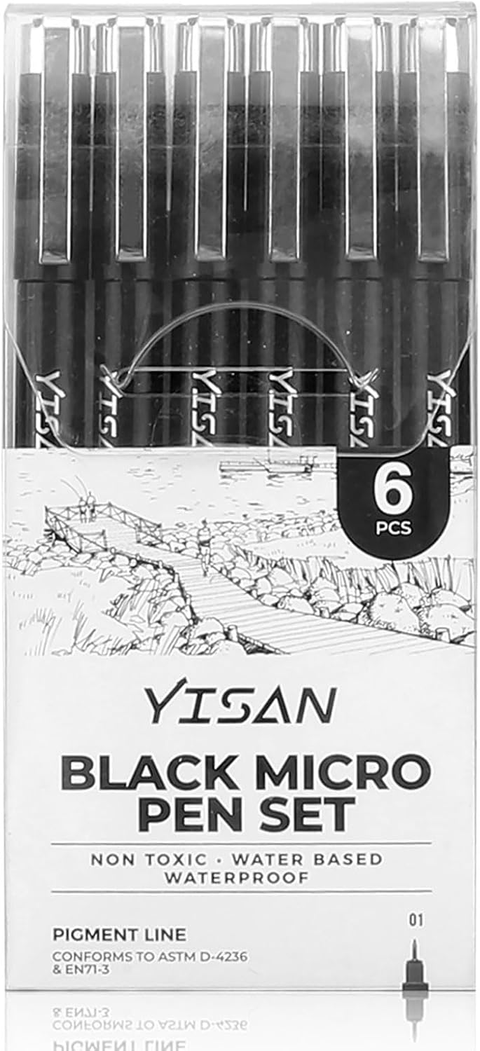 YISAN Drawing Art Pens,Micro Fineliner Pens,Fine Tip Manga Markers for Artist Sketch Technical,Black,12 Set,902195