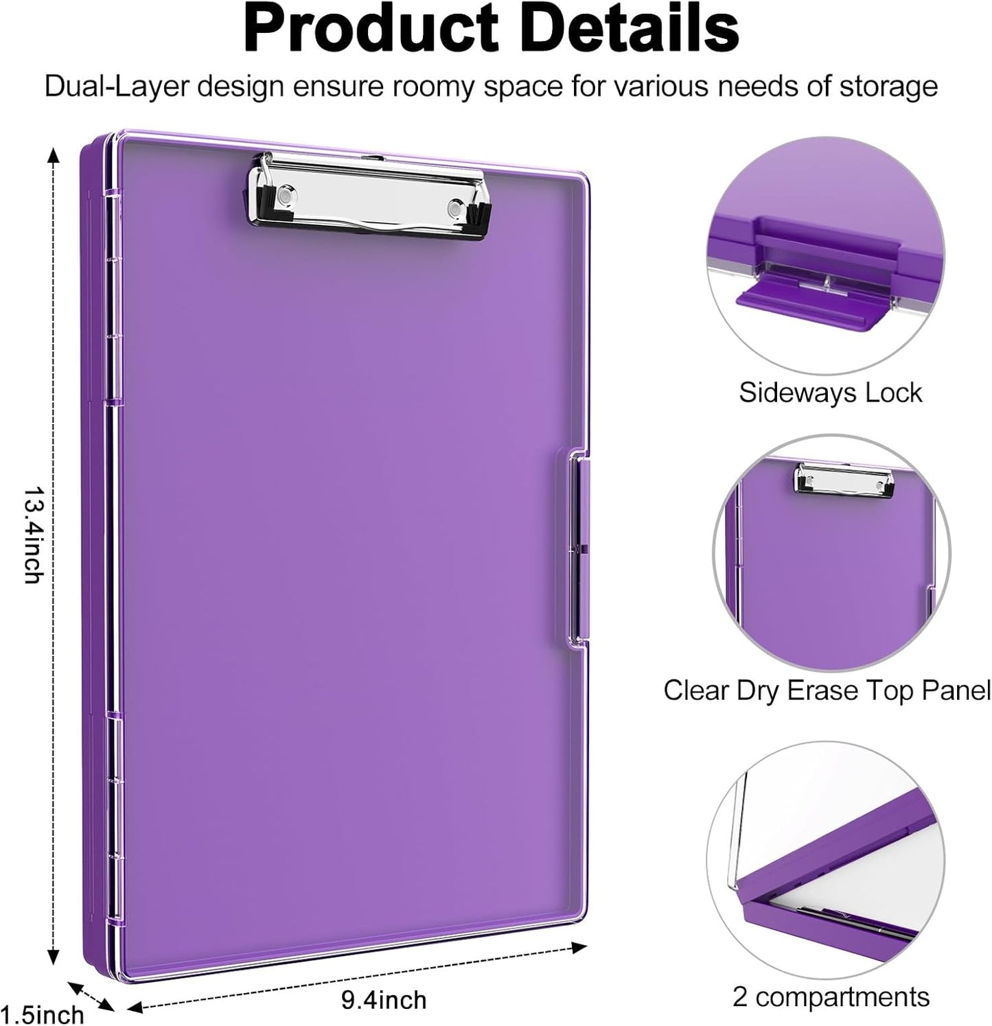 Piasoenc Clipboard with Storage, 8.5 x 11 Clip Boards with 2 Storage Case and A4 Paper Folder, Clear Dry Erase Top Panel, Heavy Duty Plastic, Folio & Side Opening, for Nurses, Teachers, Lawers,Black