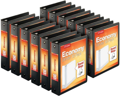 Cardinal Economy 3-Ring Binders, 3", Round Rings, Holds 625 Sheets, ClearVue Presentation View, Non-Stick, White, Carton of 12 (90651)