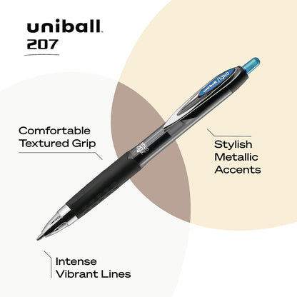 uniball 207 Plus+ Retractable Gel Pens, Medium Point (0.7mm), Black, 4 Pack