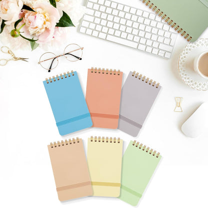 AZUREAL 6 PCS Small Spiral Notebook 3x5, Notebooks for Note Taking, Colorful Scheme Spiral Journal Notebook, Work Notebook Small Notebooks 3x5 with Strap, Cute Notebooks for Women 60Sheets/Note Books