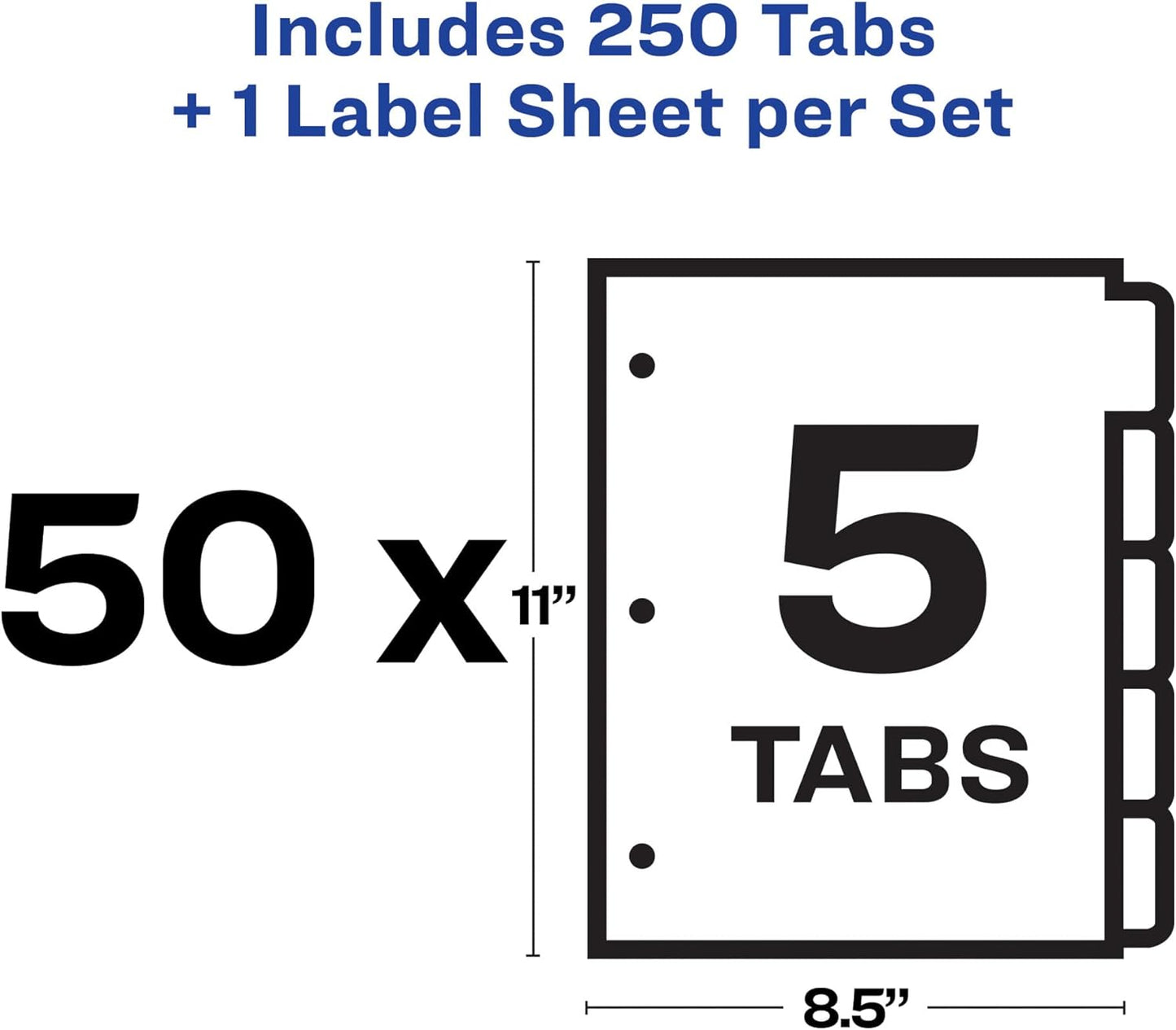 Avery 5 Tab Dividers for 3 Ring Binder, Easy Print & Apply Clear Label Strip, Index Maker Customizable White Tabs, 25 Sets (11446)