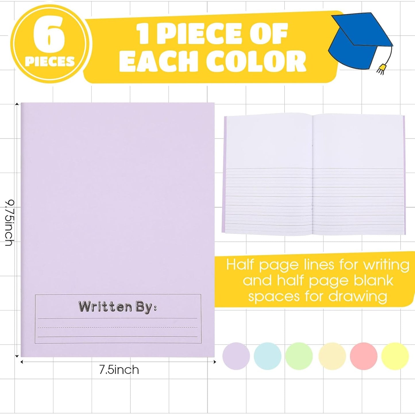 Henoyso 12 Pcs Primary Composition Notebook K-2 Primary Journal, Notebook for Kids Supplies, Bulk Blank Writing Book for Kid to Write Draw Journal 60 Page (9.8″ X 7.5″,Light Color)