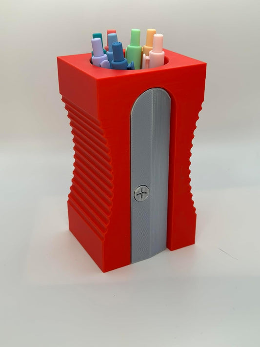 Retro Pencil Sharpener Pen Holder – Stylish Desktop Organizer in Vintage Pencil Sharpener Design – Multi-Color Options – Fun Office or Home Décor (Cherry Red)