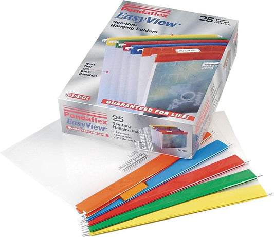 Pendaflex 55708 Poly Hanging File Folders, 1/5 Tab, Letter, Assorted Colors (Box of 25)