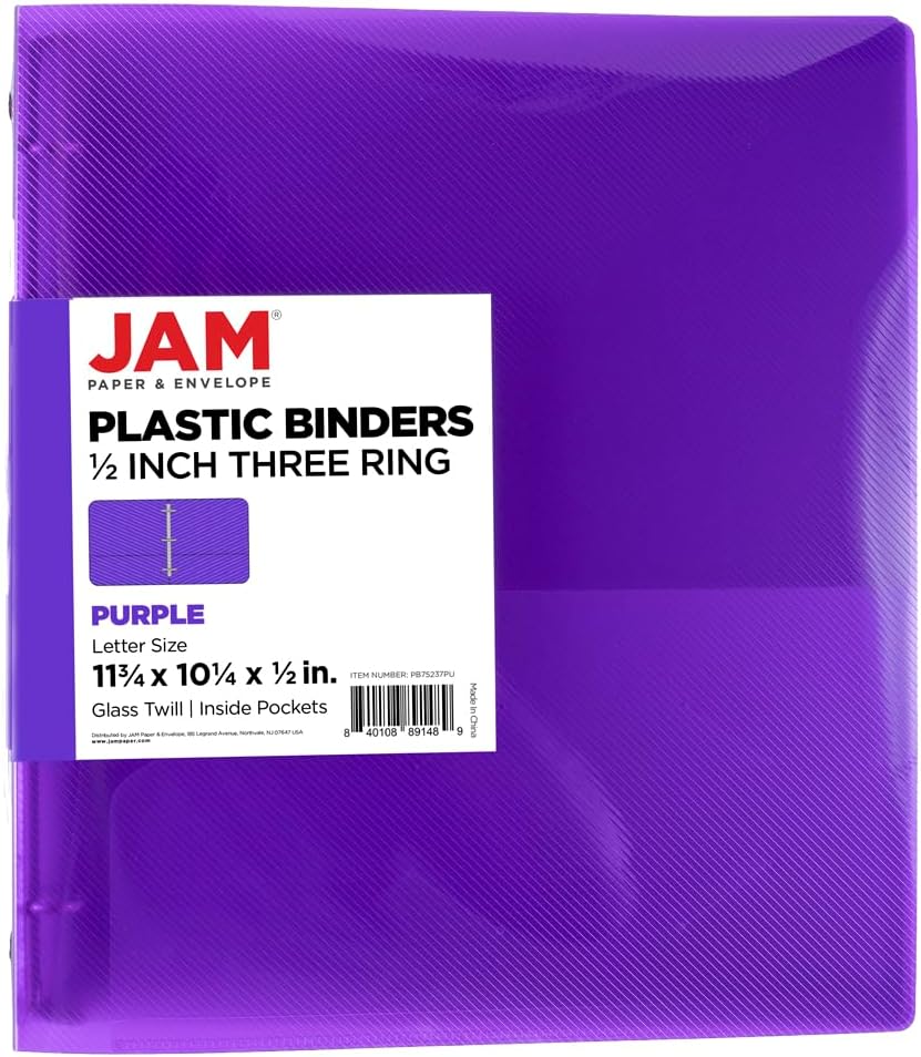 JAM PAPER Plastic 0.75 inch Binder - Clear 3 Ring Binder - Sold Individually