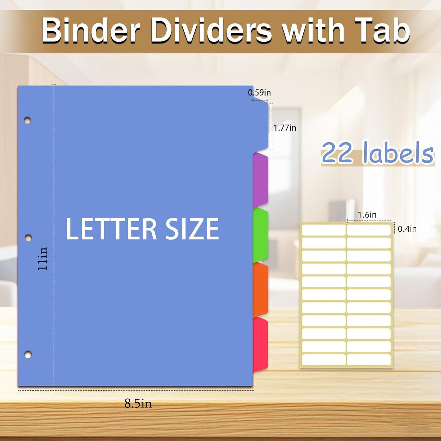 Cute 5 Tab Binder Dividers with Tabs, Write&Erase Plastic Dividers for 3 Ring Binder, Multicolor, Ring Binder Dividers with Tabs for School Office,6 Sets(30pcs)