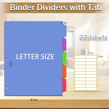 Cute 5 Tab Binder Dividers with Tabs, Write&Erase Plastic Dividers for 3 Ring Binder, Multicolor, Ring Binder Dividers with Tabs for School Office,6 Sets(30pcs)