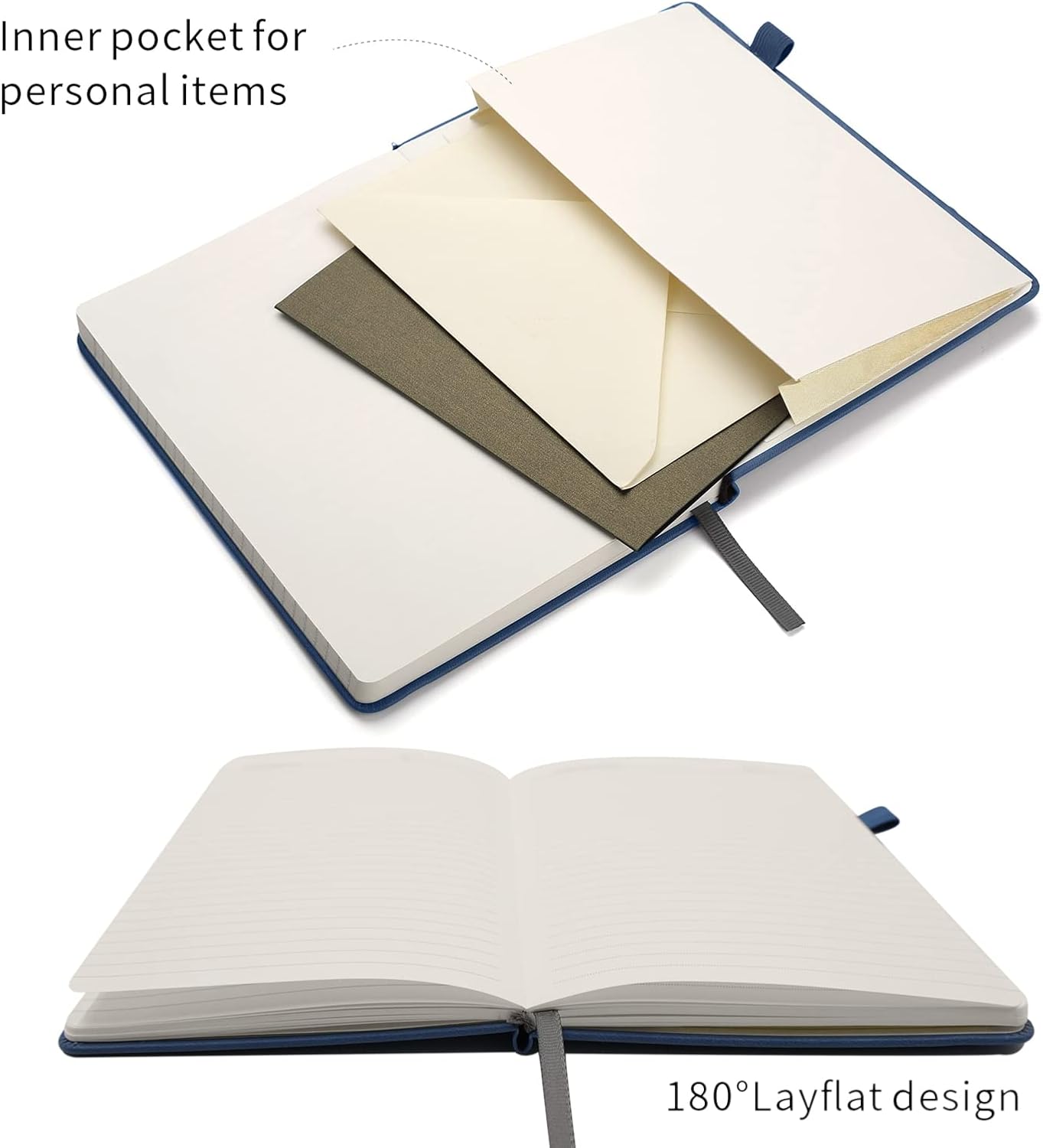 Deziliao Lined Journal Notebooks with Pen Loop, Hardcover Notebook Journal for Work, 100Gsm Premium Thick Paper with Inner Pocket, Medium 5.7"x8.4", （Black, Ruled）