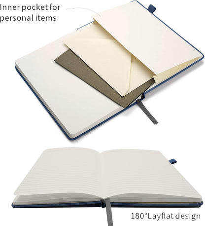 Deziliao Lined Journal Notebooks with Pen Loop, Hardcover Notebook Journal for Work, 100Gsm Premium Thick Paper with Inner Pocket, Medium 5.7"x8.4", （Black, Ruled）