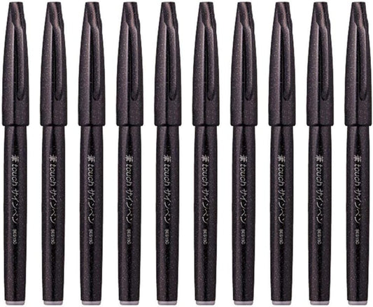 Pentel Fude Touch Brush Sign Pen (SES15C-A),Black Ink, Felt Pen Like Brush Stroke, Value Set