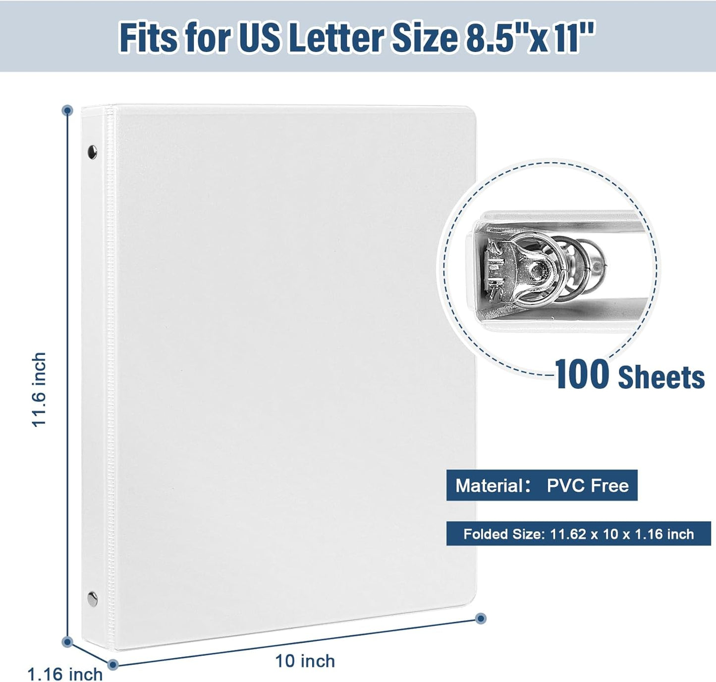1-Inch 3-Ring-Binder with Pockets - Bundle 12 Packs, 1'' Round Binders Holds 200 Sheets US Letter Size 8.5'' x 11'' - White Binders for Home, Office, and Back to School (1'' - 12 Packs)