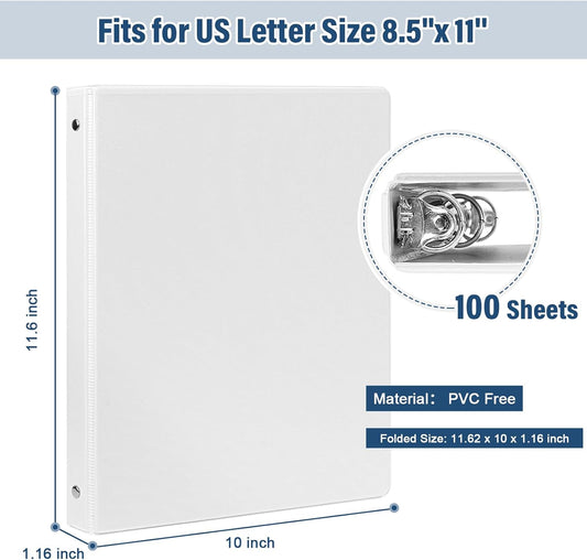 1-Inch 3-Ring-Binder with Pockets - Bundle 12 Packs, 1'' Round Binders Holds 200 Sheets US Letter Size 8.5'' x 11'' - White Binders for Home, Office, and Back to School (1'' - 12 Packs)