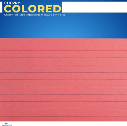 1InTheOffice Ruled Red Index Cards 3x5, Cherry Red, 200/Cards