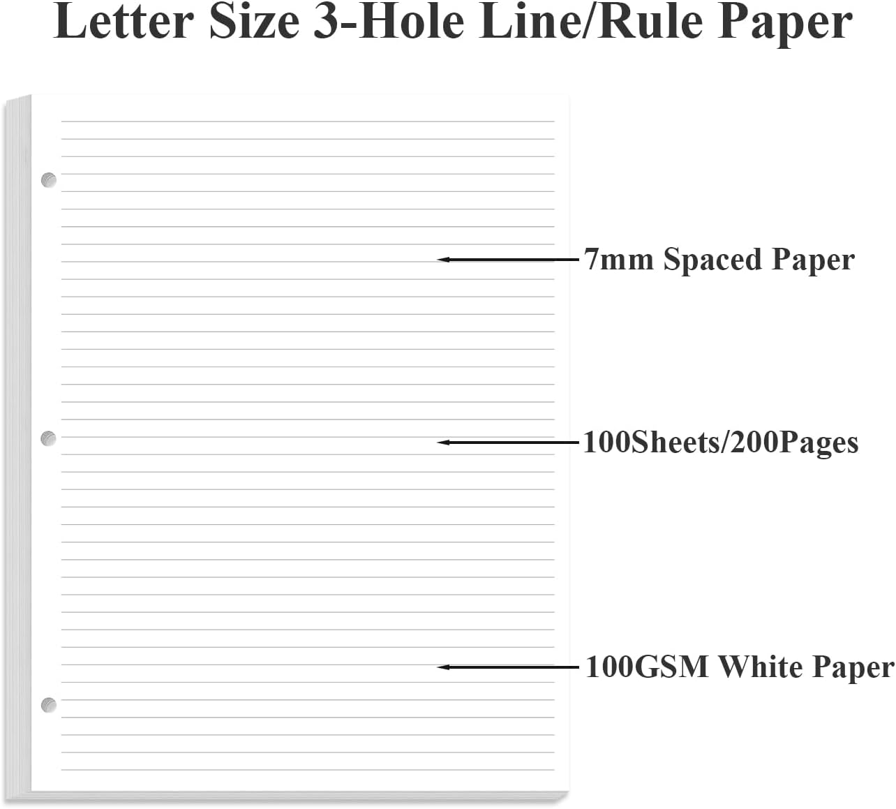 Unpunched Line Paper - 100 Sheets/200 Pages Loose Leaf Paper Line Refills, Letter Size, 100gsm, White, 8.5" x 11"