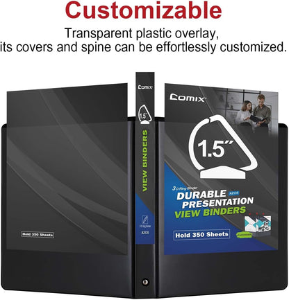 Comix D-Ring Basic View Binder 1 inch 3 Ring Binders, 2.4mm-Thick, Hold 225 Sheets of 8.5" x 11" Paper, 12 Pack (White)