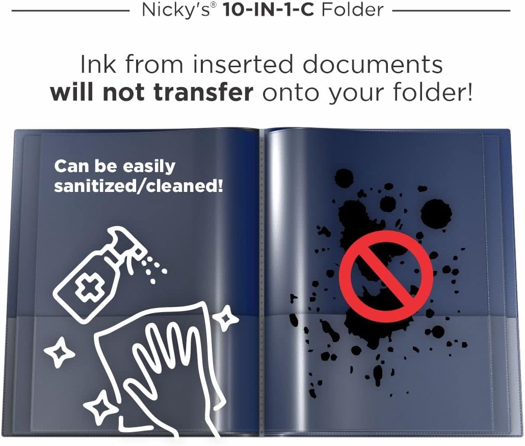 Nicky's® Multi Pocket Organizer, 10 or 14 Page Folder, Water Proof, Patented Tear-Resistant, Flexible Plastic, Proudly Made in USA, Binder Substitute. (10-in-1 Red)