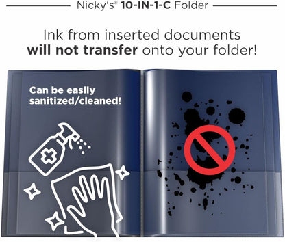 Nicky's® Multi Pocket Organizer, 10 or 14 Page Folder, Water Proof, Patented Tear-Resistant, Flexible Plastic, Proudly Made in USA, Binder Substitute. (10-in-1 Red)