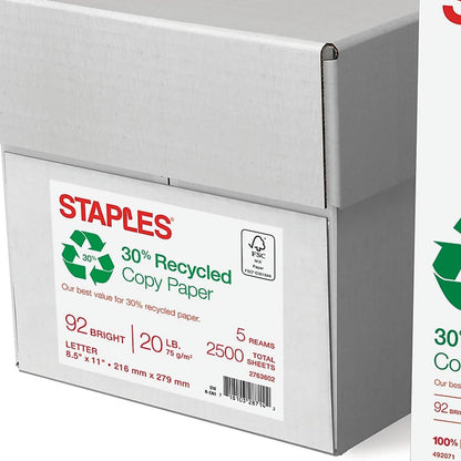 Staples 30% Recycled 11x17 Paper 20 lbs 92 Bright 500/Ream, For Office, School & Home