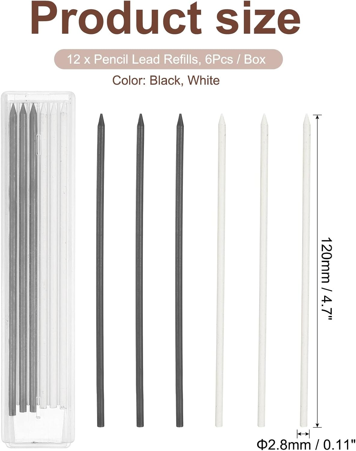 PATIKIL 12Pcs 2.8mm Carpenter Pencil Lead Refills, Solid Dry Pencil Refills Break Resistant Lead Refill for Mechanical Carpenter Construction Pencils Art Drafting, Multicolor