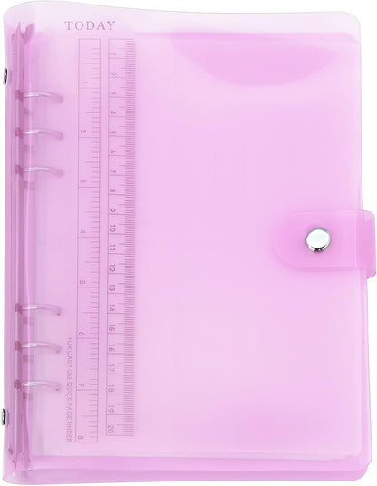 A6 A5 6-Holes Colorful PVC Cover Round Ring View Binder with Snap Button Closure File Folder for Loose Leaf Sheet Protectors Notebook Refill (Pink Daisy, A5 Mini Set) - Colors B