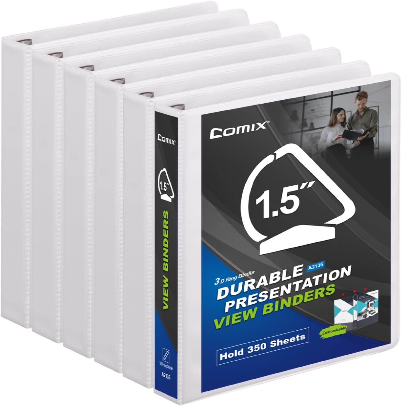 Comix D-Ring Basic View Binder 1 inch 3 Ring Binders, 2.4mm-Thick, Hold 225 Sheets of 8.5" x 11" Paper, 12 Pack (White)
