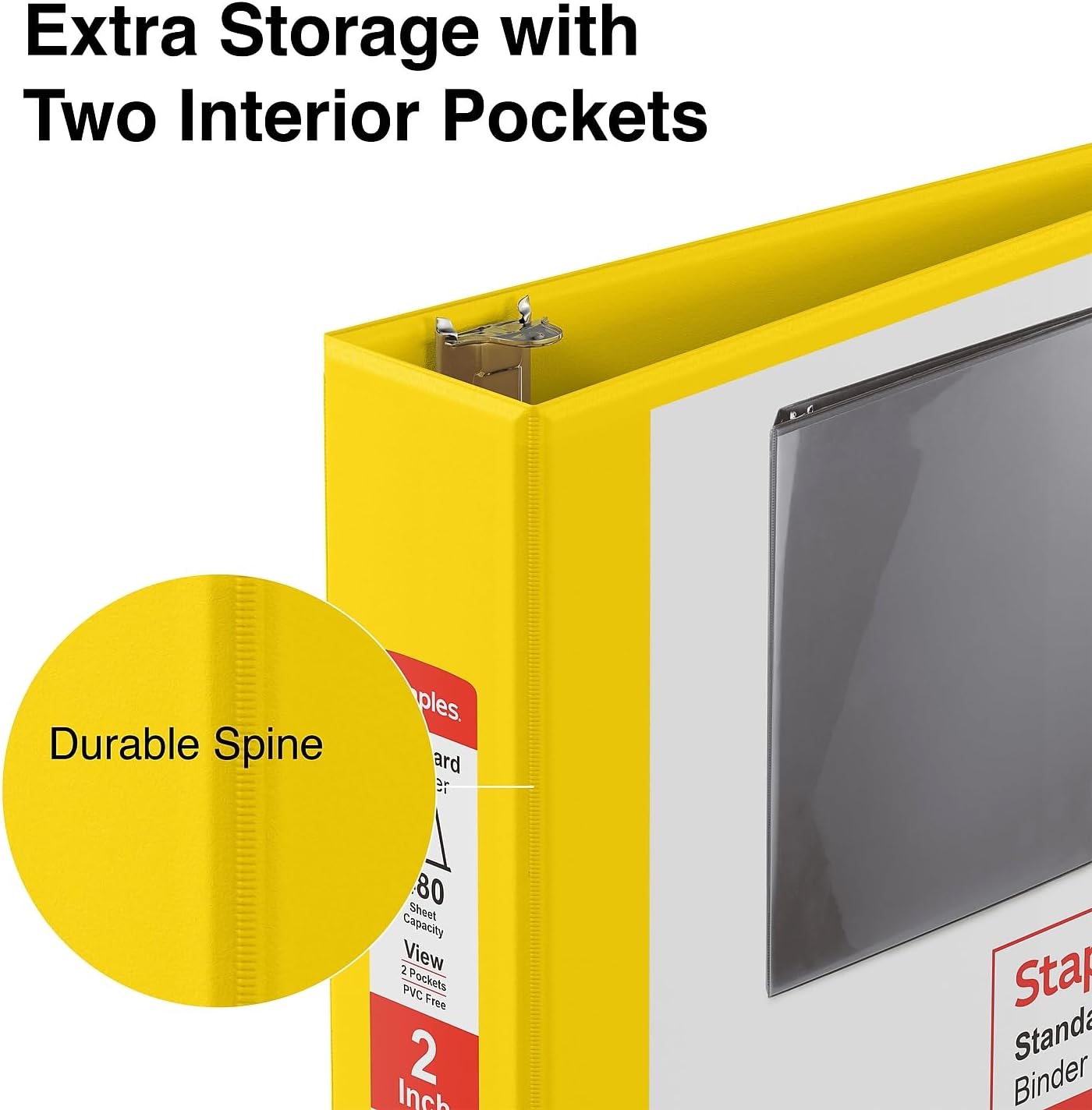 Staples Standard 2-Inch 3-Ring View Binder, Holds Up to 450 Sheets, Orange, Durable Binder for Office & School