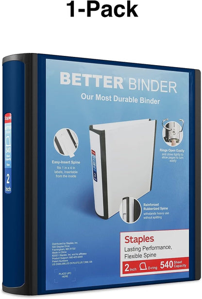 Staples Better Binder 2-Inch D-Ring View Binder, Reinforced Spine, Holds Up to 540 Sheets, Teal, for Office & School