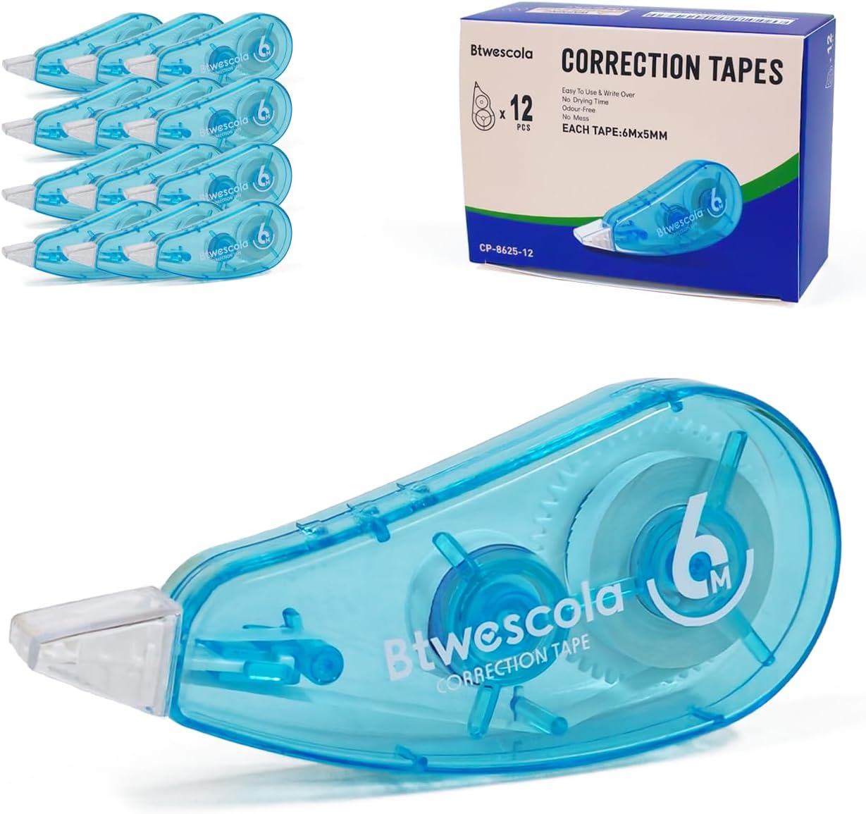 Correction Tape, Easy to Use Applicator for Instant Corrections, 19.7 Feet 6-Count Pack Correction Tape for School, Office, Crafting (6pcs/Set)